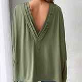 Camiseta De Mujer Verde Con Cuello En V Y Espalda De Capas Multiples