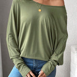 Camiseta De Mujer Verde Con Cuello En V Y Espalda De Capas Multiples