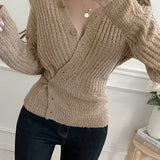 DAZY Cardigan Elegante Para Mujeres Con Solapa Y Boton Diagonal A Lo Largo Del Frente, Ajustado Y Entallado