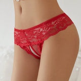 1 Pieza Panties Rojos De Encaje Con Entrepierna Abierta Para Mujer, Ropa Interior Sexy De Damas, Adecuada Para Atuendo De Fiesta En Casa