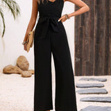 VCAY Ladies' Solid Color Jumpsuit With Waistband