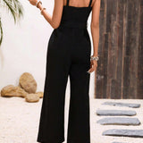 VCAY Ladies' Solid Color Jumpsuit With Waistband