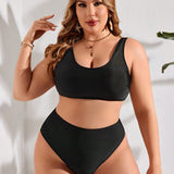 Swim Curve Traje De Bano Con Estampado De Letra De Palmera Para Mujeres De Talla Grande, Festival De Musica