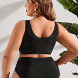 Swim Curve Traje De Bano Con Estampado De Letra De Palmera Para Mujeres De Talla Grande, Festival De Musica