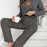 Conjunto De Pijama Con Pantalones Y CamiConjuntoa De Manga Larga Con Estampado De Oso