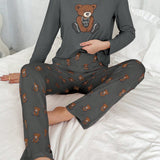 Conjunto De Pijama Con Pantalones Y CamiConjuntoa De Manga Larga Con Estampado De Oso