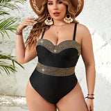 Swim Curve Traje De Bano De Una Pieza De Talla Grande Para Mujer Con Anillo De Acero Y Correa De Tejer Carnaval