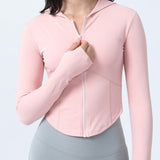 Chaqueta deportiva con capucha para mujer, adecuada para deportes al aire libre, ejercicio y fitness, con agujeros para el dedo pulgar