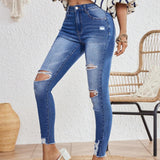VCAY Jeans Ajustados Para Mujer Con Efecto Lavado Y Desgaste