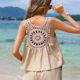 JORESS Conjunto De Vacaciones Crochet Panel Top Sin Espalda Sin Mangas Y Pantalones Anchos