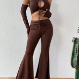 BAE Conjunto De Dos Piezas Con Top Halter Con Hombros Descubiertos Y Pantalones Acampanados Con Cordon Para Mujer