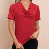 Clasi Camiseta Casual Con Cuello Vuelto De Color Liso Para Mujer