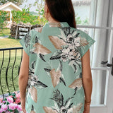 Clasi Blusa Floral Impresa De a Grande Con Cuello Muesca