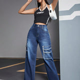 EZwear Jeans Estilo Cargo Con Dobladillo Deshilachado Para Mujer