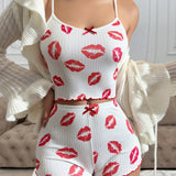 Conjunto De Pijama Con Dobladillo Con Volantes Con Estampado De Labios