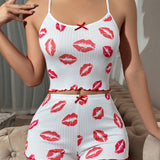 Conjunto De Pijama Con Dobladillo Con Volantes Con Estampado De Labios