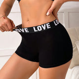 5 piezas Deportivos Shorts boxers con cintura estampada con letras para mujeres para deportes y uso casual