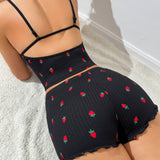 Conjunto De Pijama Con Estampado De Fresas De Talla Grande Para Mujer