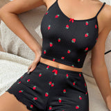 Conjunto De Pijama Con Estampado De Fresas De Talla Grande Para Mujer