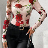 LUNE Top De Malla Con Estampado Floral Y Cuello Redondo Para Mujer