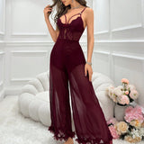 Jumpsuit De Cami De Malla Hueco Con Detalles De Encaje