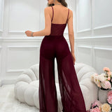 Jumpsuit De Cami De Malla Hueco Con Detalles De Encaje