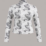 EZwear Women's Plus Size T-shirt With Dragon Print