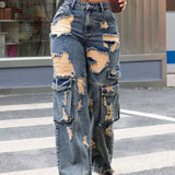 ICON Pantalones De Peto Jeans Holgados Desgastados