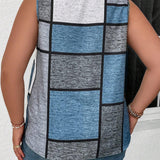 Chaleco Casual Sin Mangas Con Cuello Alto De Mujer En a Grande Y Diseno De Patchwork Y Estampado