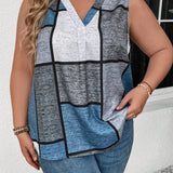 Chaleco Casual Sin Mangas Con Cuello Alto De Mujer En a Grande Y Diseno De Patchwork Y Estampado