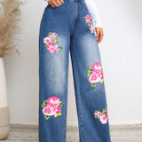 Prive Jeans De Pierna Ancha Para Mujer Con Estampado De Flores