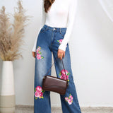 Prive Jeans De Pierna Ancha Para Mujer Con Estampado De Flores