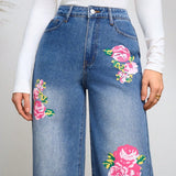 Prive Jeans De Pierna Ancha Para Mujer Con Estampado De Flores