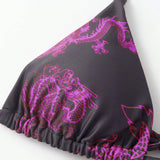 Swim Conjunto De Traje De Bano De Dos Piezas Para Mujer Con Estampado De Dragon, Taza Triangular, Espalda En T, Lazo Lateral, 4 Piezas