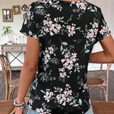 VCAY Camisa Casual De Cuello Con Cerradura Para Mujeres Con Estampado Floral