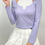 Qutie Camiseta Para Mujer Con Cuello Halter Y Bloque De Color, Con Corbata Frontal 2 En 1