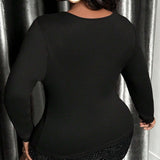 Slayr Women's Plus Size Rhinestone Embellished Mesh Splice Hollow Out Slim Fit T-Shirt