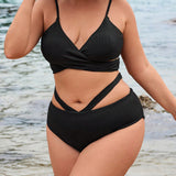 Swim Vcay Conjunto de bikini para tallas grandes con sujetador tipo bralette de espalda cruzada y braga triangular hueca