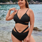 Swim Vcay Conjunto de bikini para tallas grandes con sujetador tipo bralette de espalda cruzada y braga triangular hueca