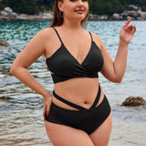 Swim Vcay Conjunto de bikini para tallas grandes con sujetador tipo bralette de espalda cruzada y braga triangular hueca