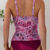 Swim Conjunto Tankini de verano con top de espalda de nadador con estampado de cachemira y tanga triangular