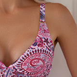 Swim Conjunto Tankini de verano con top de espalda de nadador con estampado de cachemira y tanga triangular