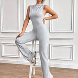 EZwear Solid Color Sleeveless Jumpsuit