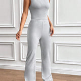 EZwear Solid Color Sleeveless Jumpsuit