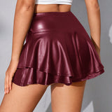 BAE Falda Pantalon De Cintura Alta De Color Solido Para Mujer