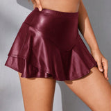 BAE Falda Pantalon De Cintura Alta De Color Solido Para Mujer