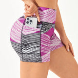 Yoga Trendy Shorts Deportivos Con Cinturon A Rayas Para Mujer