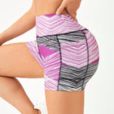 Yoga Trendy Shorts Deportivos Con Cinturon A Rayas Para Mujer