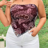 Top Sin Tirantes De a Grande Con Estampado De Paisley Y Estilo Peplum Para Mujeres