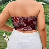 Top Sin Tirantes De a Grande Con Estampado De Paisley Y Estilo Peplum Para Mujeres